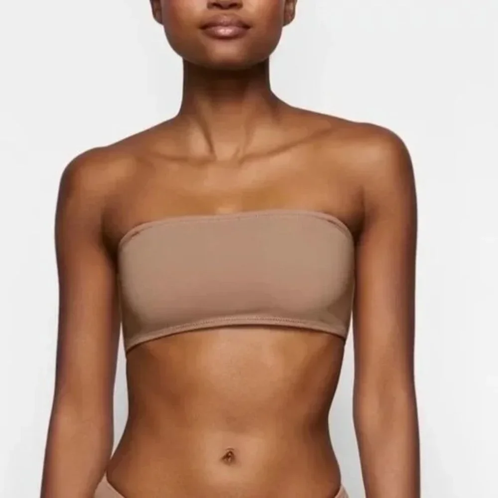 SKIMS Shaping Swim Bandeau Top‎ Lot 2 Onyx Sienna Womens 3X